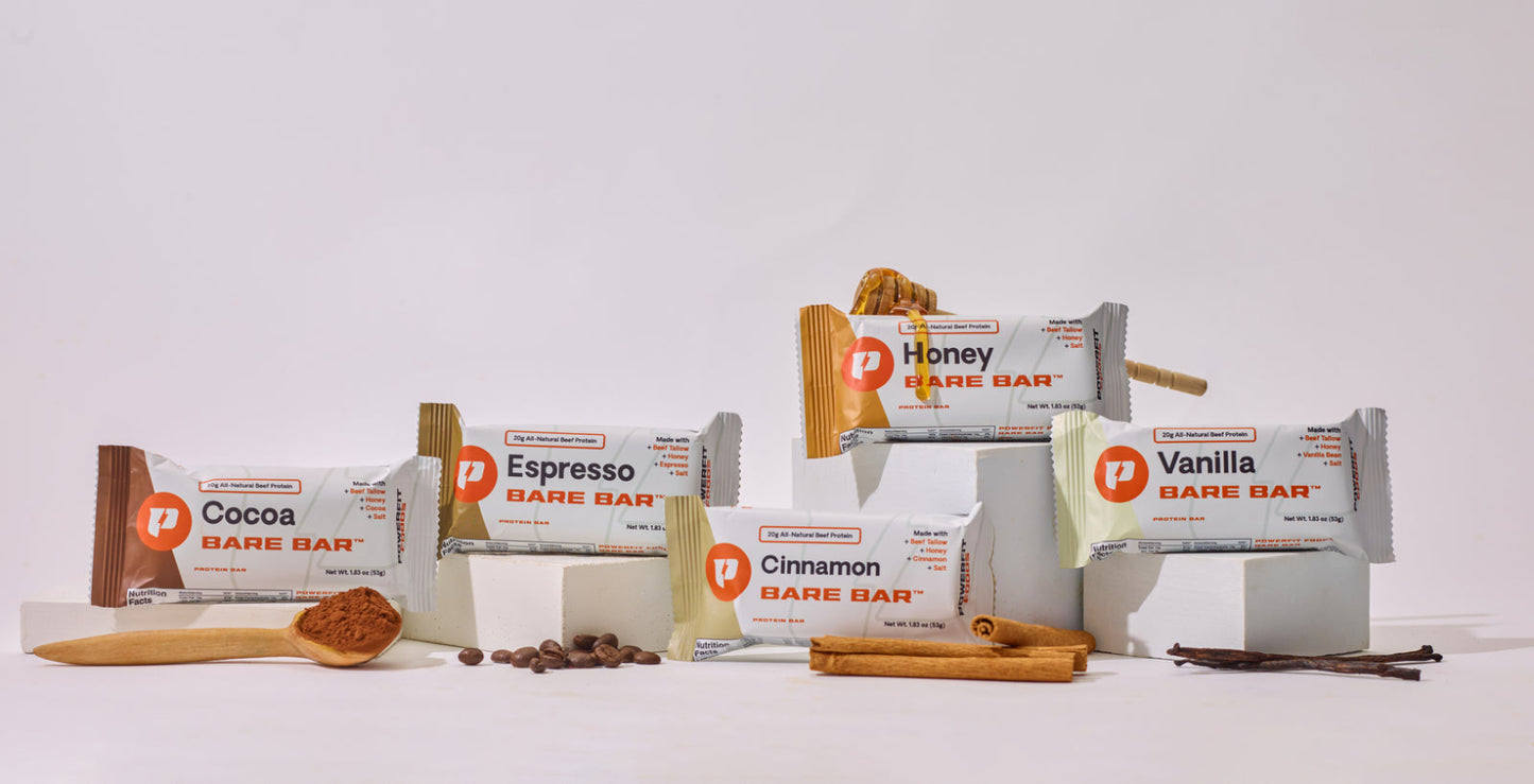 Assorted flavors of Bare Bars on a white background